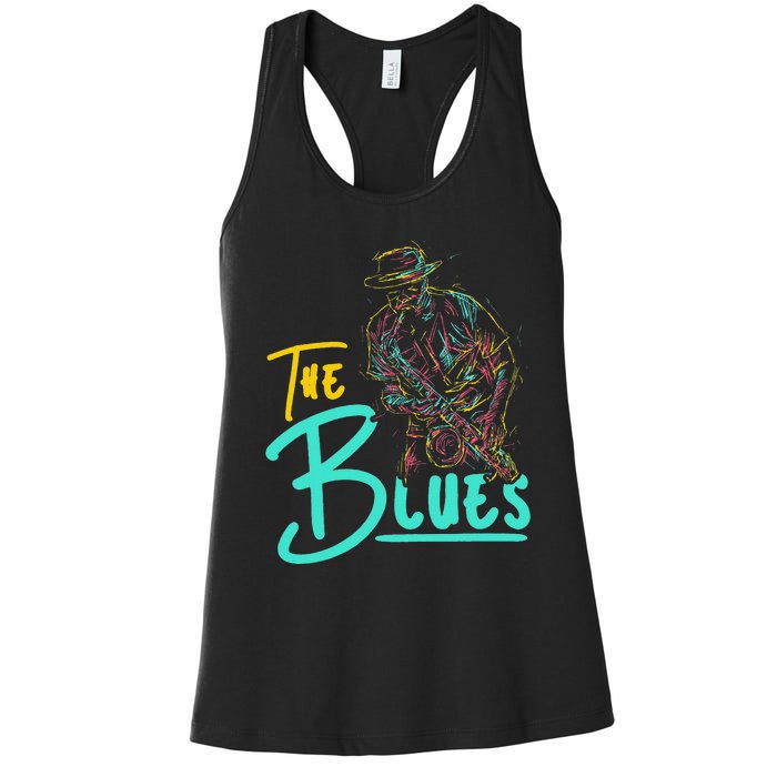 Guitarist Musician Blues Guitar Vintage Blues Music Lover Women's Racerback Tank