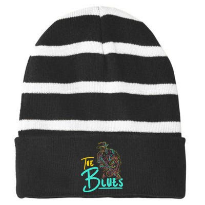 Guitarist Musician Blues Guitar Vintage Blues Music Lover Striped Beanie with Solid Band