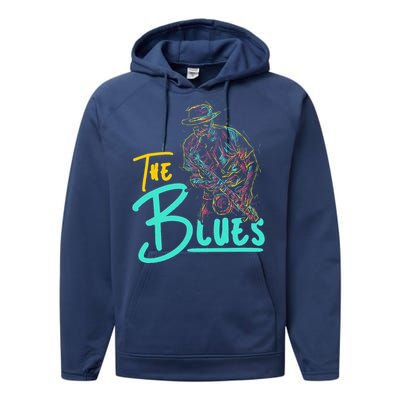 Guitarist Musician Blues Guitar Vintage Blues Music Lover Performance Fleece Hoodie