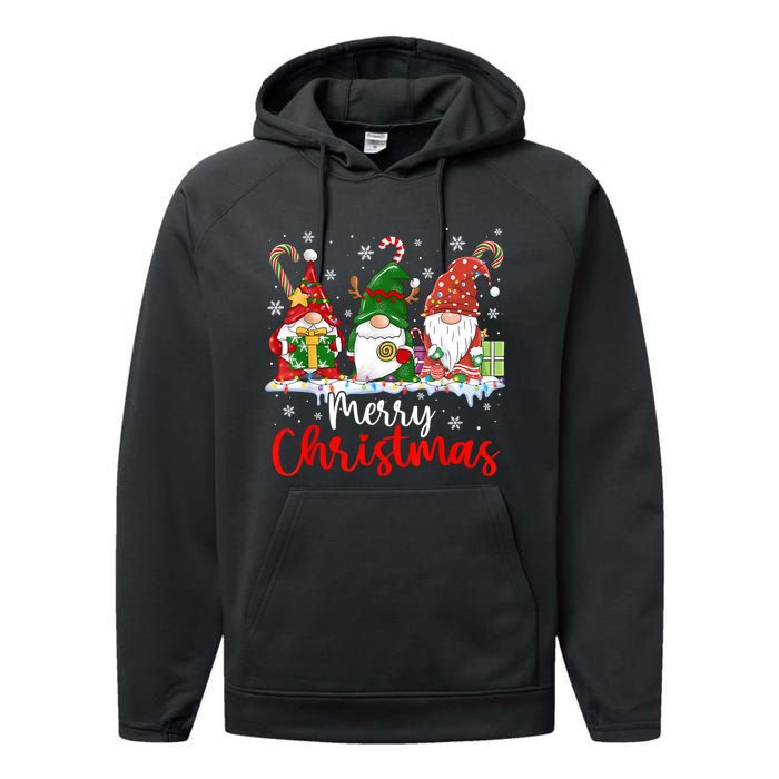 Gnomes Merry Christmas Light Family Gnome Xmas Performance Fleece Hoodie