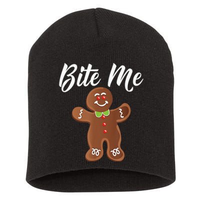 Gingerbread Man Christmas Bite Me Humorous Holiday Shirt Short Acrylic Beanie