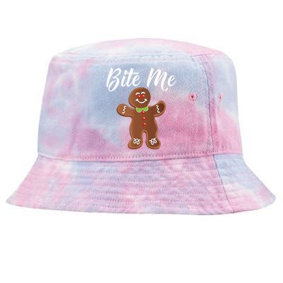 Gingerbread Man Christmas Bite Me Humorous Holiday Shirt Tie-Dyed Bucket Hat