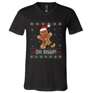 Gingerbread Man Cookie Baking Oh Snap Ugly Christmas Sweater V-Neck T-Shirt