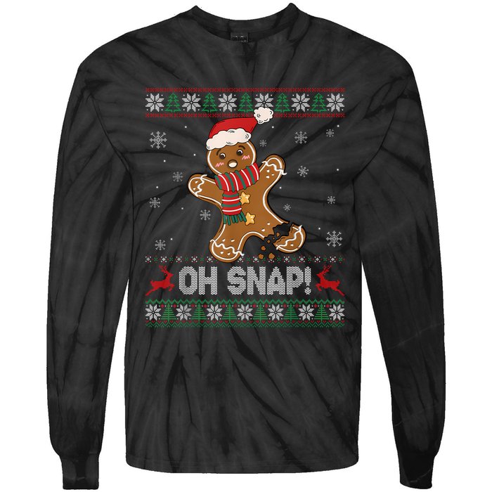 Gingerbread Man Cookie Baking Oh Snap Ugly Christmas Sweater Tie-Dye Long Sleeve Shirt