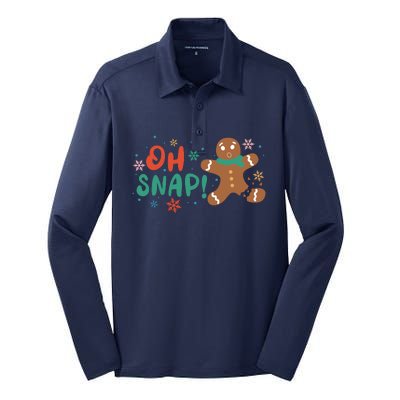 Gingerbread Man Cookie Xmas Oh Snap Funny Cute Christmas Silk Touch Performance Long Sleeve Polo