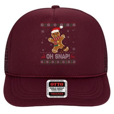 Gingerbread Man Cookie Baking Oh Snap Ugly Christmas Sweater High Crown Mesh Back Trucker Hat