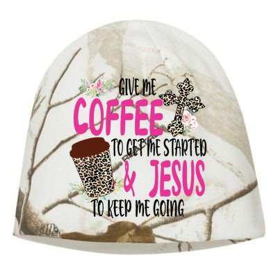 Give Me Coffee To Get Me Started And Jesus To Keep Me Going Kati - Camo Knit Beanie