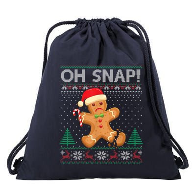 Gingerbread Man Cookie Ugly Sweater Oh Snap Christmas Drawstring Bag