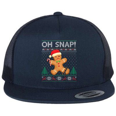 Gingerbread Man Cookie Ugly Sweater Oh Snap Christmas Flat Bill Trucker Hat