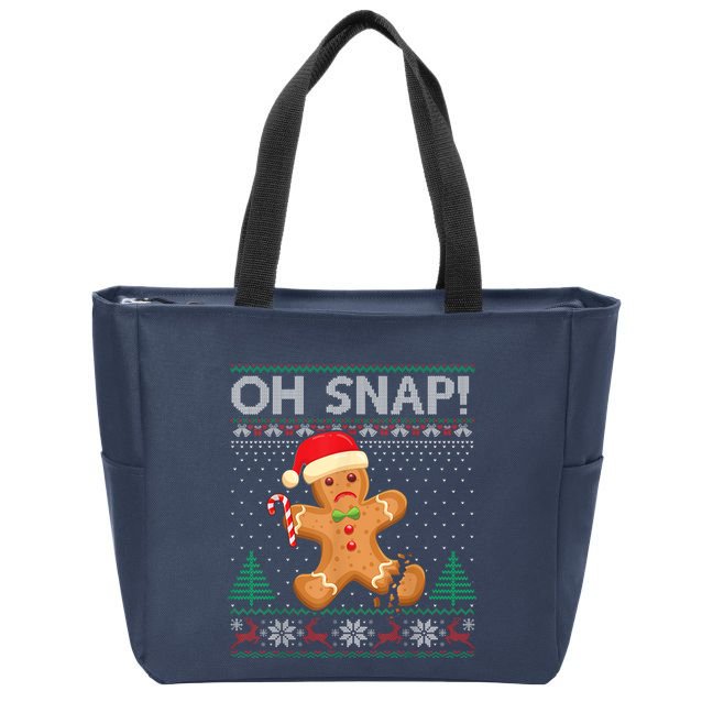 Gingerbread Man Cookie Ugly Sweater Oh Snap Christmas Zip Tote Bag
