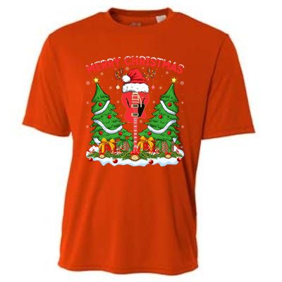 Guitar Merry Christmas Tree Lights Santa Bass Guitar Xmas Gift Cooling Performance Crew T-Shirt