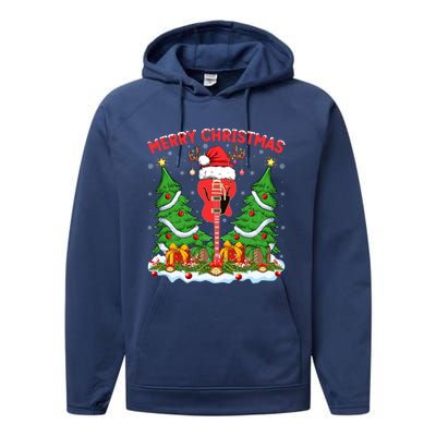 Guitar Merry Christmas Tree Lights Santa Bass Guitar Xmas Gift Performance Fleece Hoodie