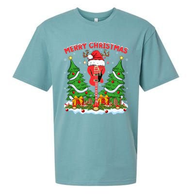 Guitar Merry Christmas Tree Lights Santa Bass Guitar Xmas Gift Sueded Cloud Jersey T-Shirt