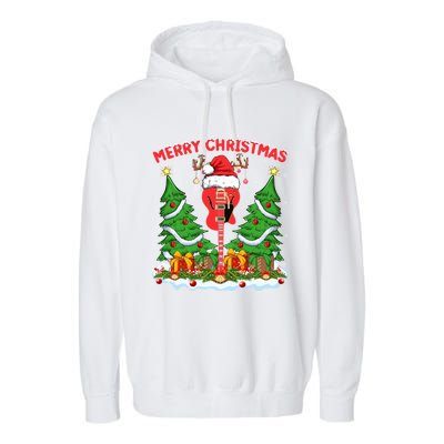 Guitar Merry Christmas Tree Lights Santa Bass Guitar Xmas Gift Garment-Dyed Fleece Hoodie