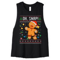 Gingerbread Man Cookie Ugly Sweater Oh Snap Christmas Women's Racerback Cropped Tank