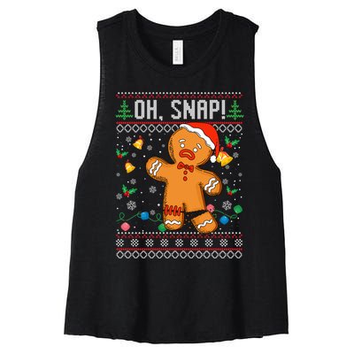 Gingerbread Man Cookie Ugly Sweater Oh Snap Christmas Women's Racerback Cropped Tank