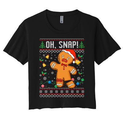 Gingerbread Man Cookie Ugly Sweater Oh Snap Christmas Women's Crop Top Tee