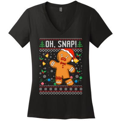 Gingerbread Man Cookie Ugly Sweater Oh Snap Christmas Women's V-Neck T-Shirt