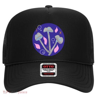 Grey Mushrooms Clipart Illustration High Crown Mesh Back Trucker Hat