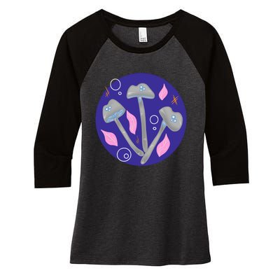 Grey Mushrooms Clipart Illustration Women's Tri-Blend 3/4-Sleeve Raglan Shirt