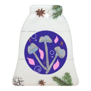 Grey Mushrooms Clipart Illustration Ceramic Bell Ornament