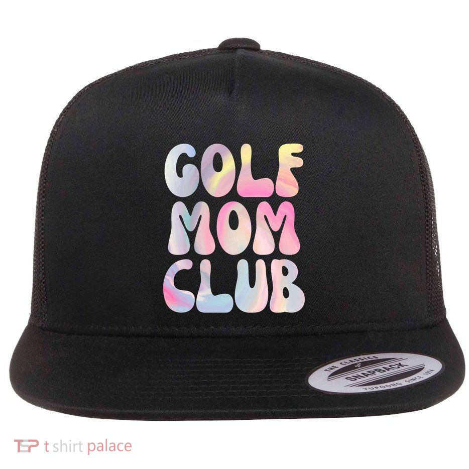 Golf Mom Club Groovy Retro Cool Gift Flat Bill Trucker Hat