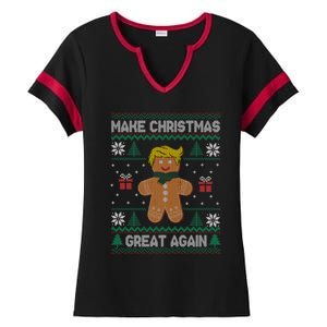 Gingerbread Make Christmas Great Again Trump Ugly Gift Ladies Halftime Notch Neck Tee