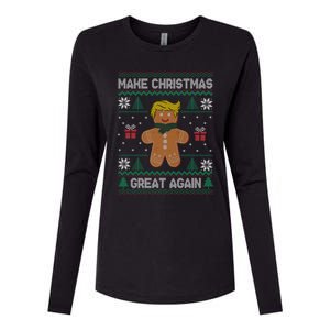 Gingerbread Make Christmas Great Again Trump Ugly Gift Womens Cotton Relaxed Long Sleeve T-Shirt