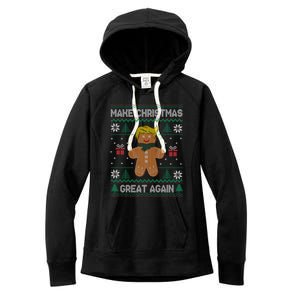 Gingerbread Make Christmas Great Again Trump Ugly Gift Women's Fleece Hoodie