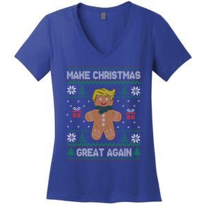 Gingerbread Make Christmas Great Again Trump Ugly Gift Women's V-Neck T-Shirt