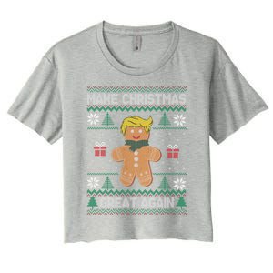 Gingerbread Make Christmas Great Again Trump Ugly Gift Women's Crop Top Tee