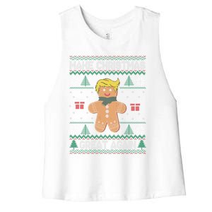 Gingerbread Make Christmas Great Again Trump Ugly Gift Women's Racerback Cropped Tank