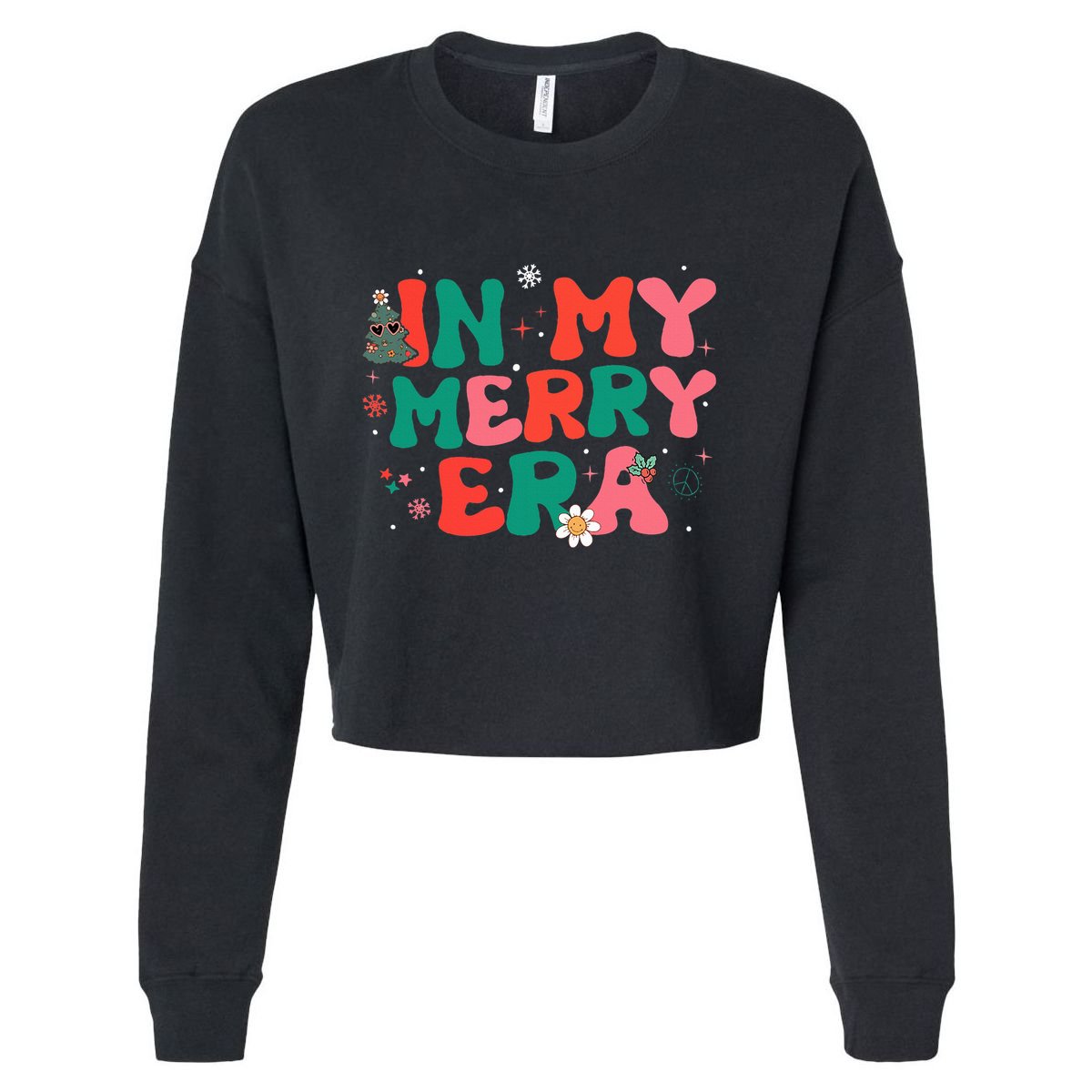 groovy merry christmas Xmas Holiday Christmas santa  Cropped Pullover Crew