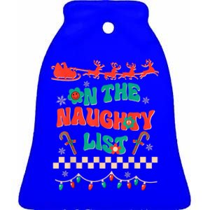 Groovy Merry Christmas Hippie On The Naughty List Xmas Santa Gift Ceramic Bell Ornament