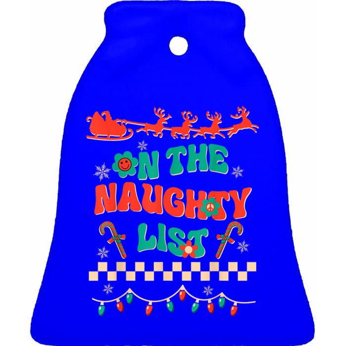 Groovy Merry Christmas Hippie On The Naughty List Xmas Santa Gift Ceramic Bell Ornament