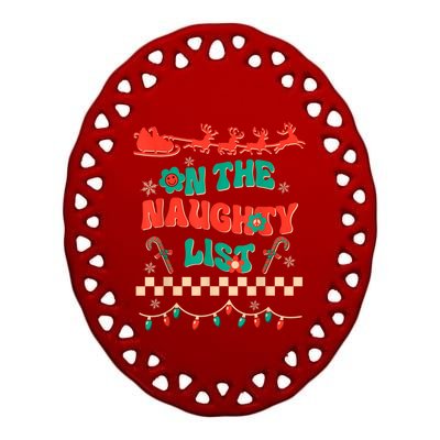 Groovy Merry Christmas Hippie On The Naughty List Xmas Santa Gift Ceramic Oval Ornament