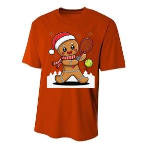 Gingerbread Man Christmas Tennis Ball Player Lover Xmas Performance Sprint T-Shirt