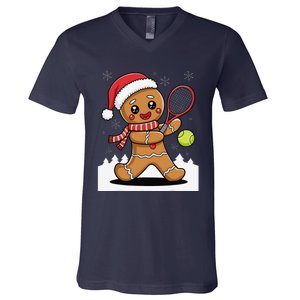 Gingerbread Man Christmas Tennis Ball Player Lover Xmas V-Neck T-Shirt