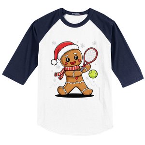 Gingerbread Man Christmas Tennis Ball Player Lover Xmas Baseball Sleeve Shirt