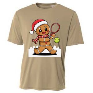 Gingerbread Man Christmas Tennis Ball Player Lover Xmas Cooling Performance Crew T-Shirt