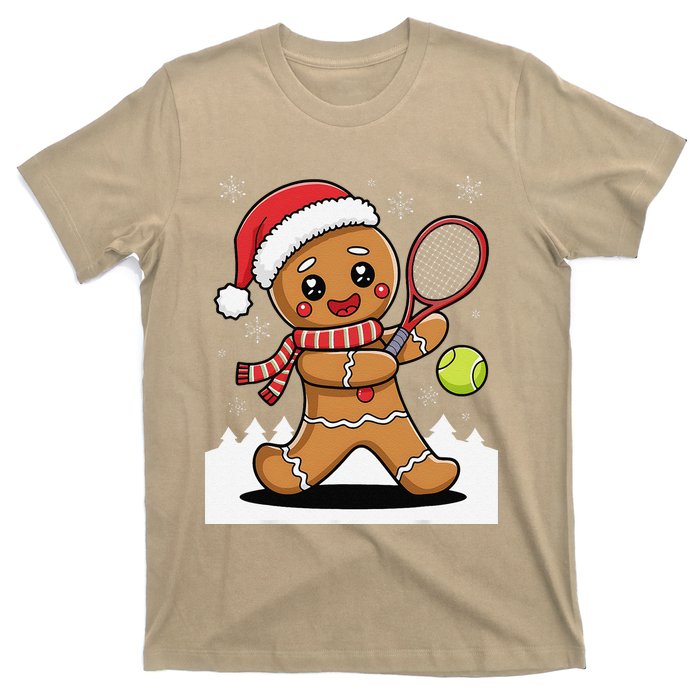 Gingerbread Man Christmas Tennis Ball Player Lover Xmas T-Shirt