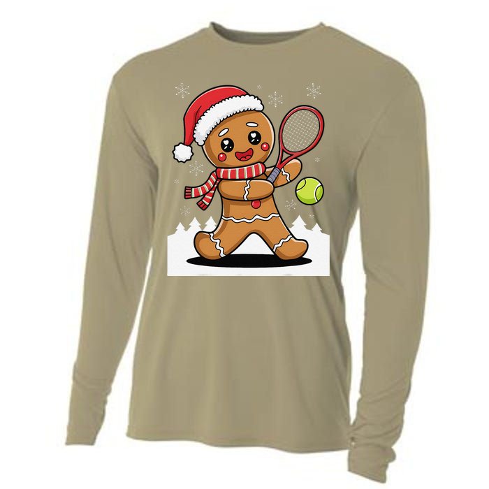 Gingerbread Man Christmas Tennis Ball Player Lover Xmas Cooling Performance Long Sleeve Crew