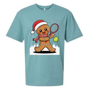 Gingerbread Man Christmas Tennis Ball Player Lover Xmas Sueded Cloud Jersey T-Shirt