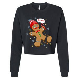 Gingerbread Man Cookie Xmas Oh Snap Funny Cute Christmas Cropped Pullover Crew