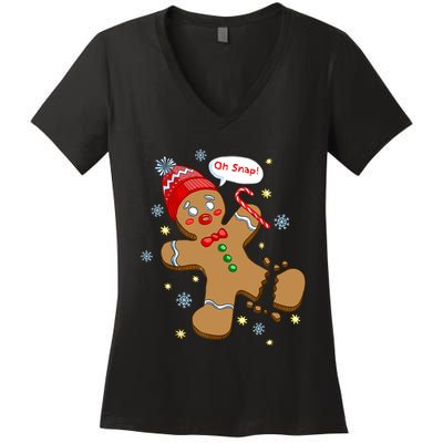 Gingerbread Man Cookie Xmas Oh Snap Funny Cute Christmas Women's V-Neck T-Shirt