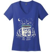 Give Me Coffee And Watch Me Smile I Coffee And Camping Gift Women's V-Neck T-Shirt