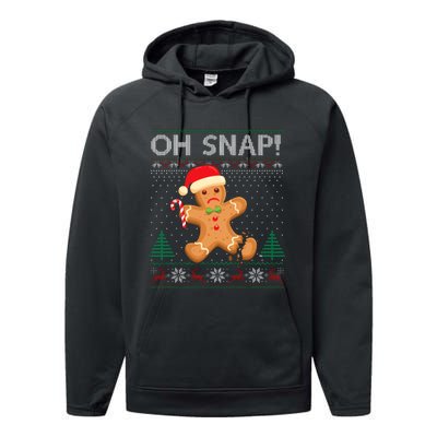 Gingerbread Man Cookie Ugly Sweater Oh Snap Christmas Performance Fleece Hoodie