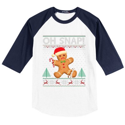 Gingerbread Man Cookie Ugly Sweater Oh Snap Christmas Baseball Sleeve Shirt