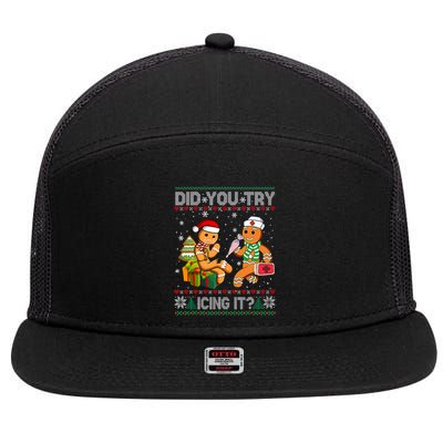 Gingerbread Man Cookie Ugly Sweater Oh Snap Christmas 7 Panel Mesh Trucker Snapback Hat