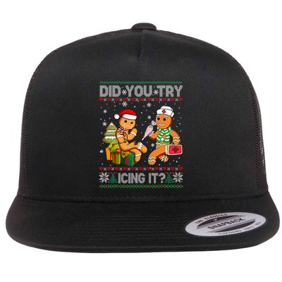 Gingerbread Man Cookie Ugly Sweater Oh Snap Christmas Flat Bill Trucker Hat